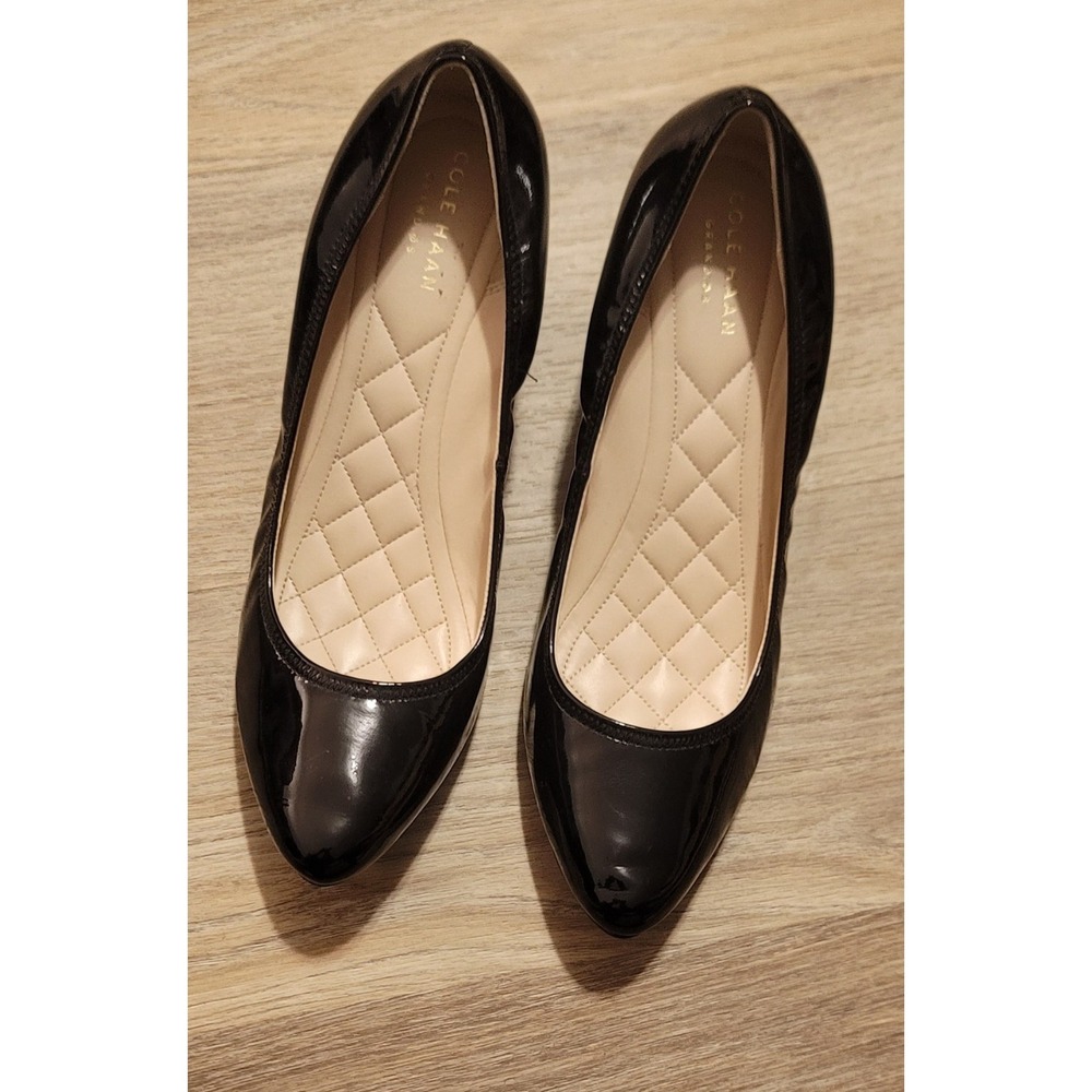 Cole Haan Women's Grand.Os Black Tali Luxe Patent Leather‎ Wedge Size 9B